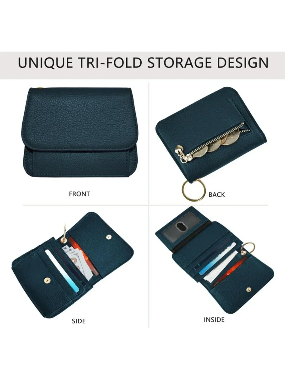 Slim RFID Blocking Women's Wallet with Coin Pocket, ID Window & Keychain - Lake